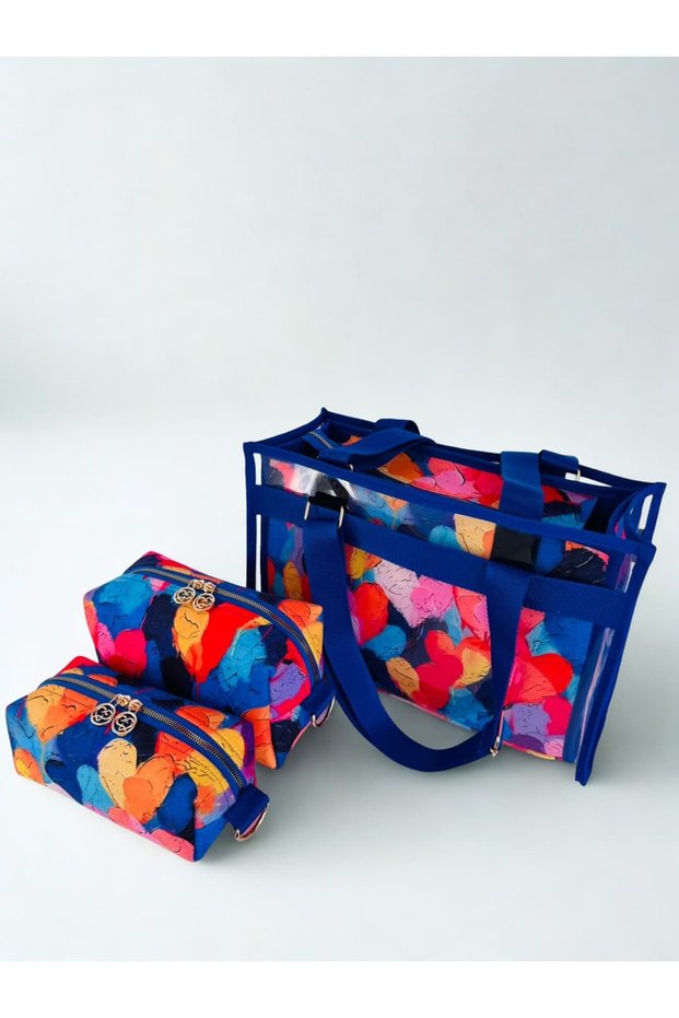 Carrying Case Full Set Watercolor Hearts/ Saks Blue 4 Pieces