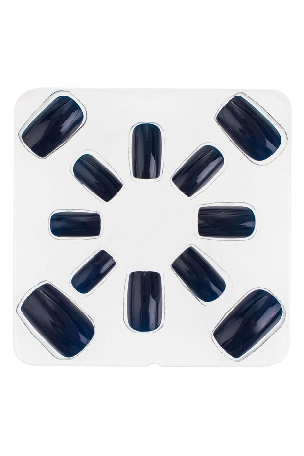 False Nails Set with Blue Glue Squoval - 12pcs