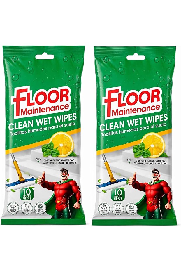 2-Pack Lemon Scent Floor Cleaning Wipes, Disposable Wet Mopping Wipes for Hard Floors, Quick Cleaning Mop Refills for Dirt, Dust & Everyday Spills