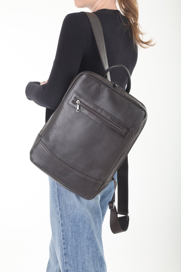 Genuine Leather Laptop & Briefcase - Brown Unisex Laptop Backpack
