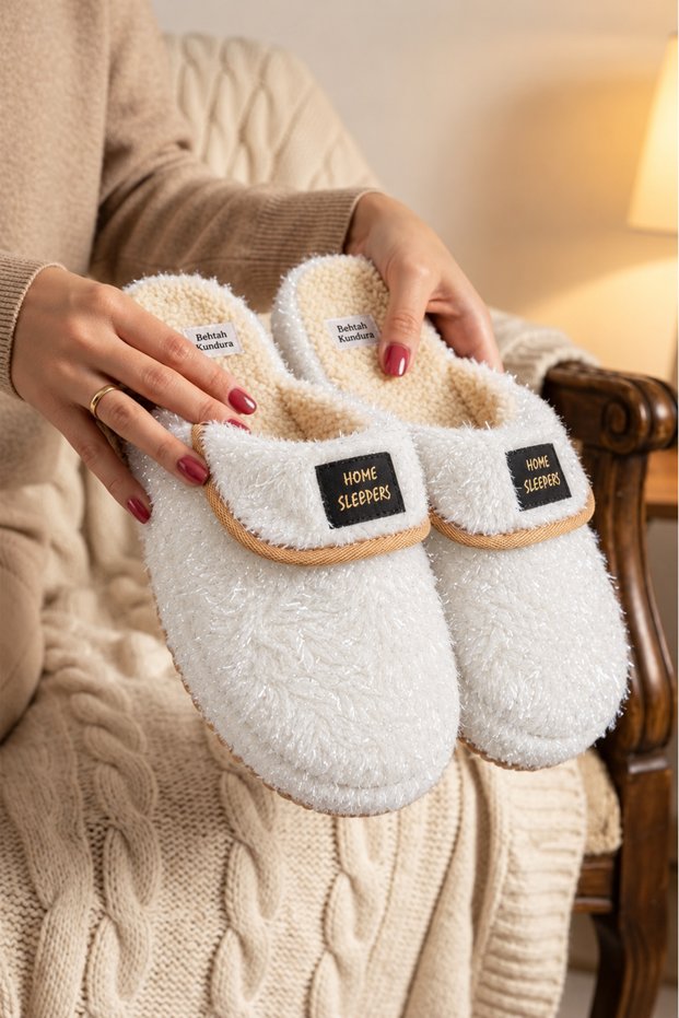 Glittery Women's Patterned Maternity Postpartum Non-Slip Lightweight Sole Home Slippers Furry Slippers Dowry Bundle