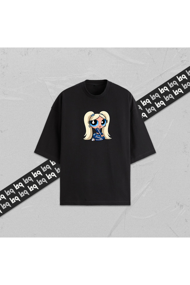 Powerpuff Girls Blonde Queen Unisex Cartoon Printed Oversize T-Shirt 100% Cotton Black