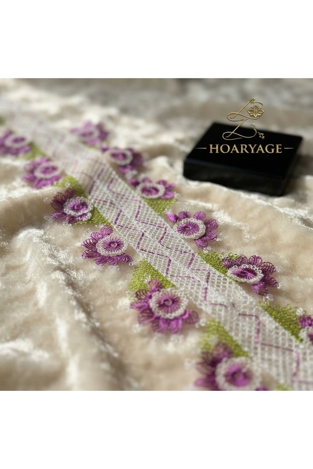 Handcrafted Needlework Purple Floral Towel Edge Set 2 Pieces (50 cm X 2 Pieces)