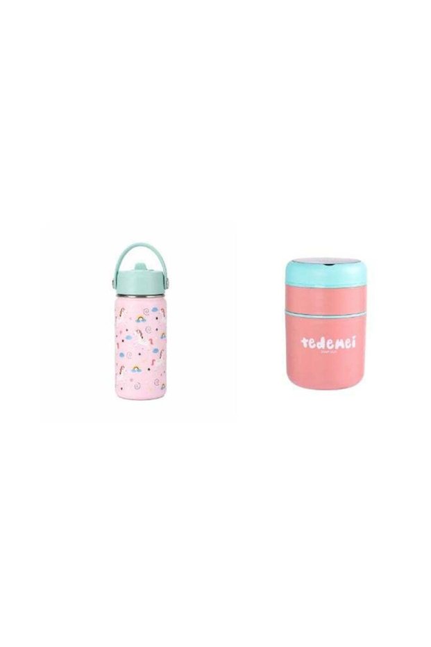 Pink Stainless Steel Insulated Food and Drink Combo SS316 Breakfast Cup 710ml and Thermal Water Bot