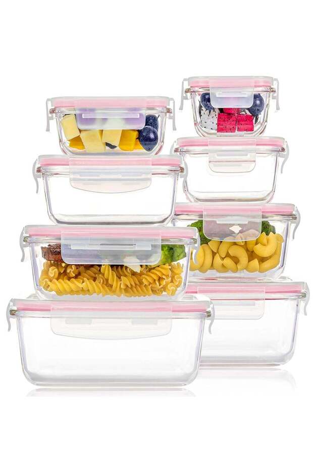 8 Pack Glass Food Storage Containers with Airtight Lids, Glass Meal Prep Containers, Lunch Containe
