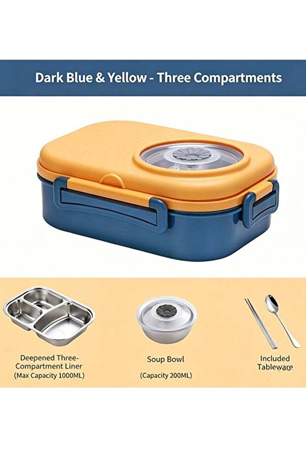 Kids Lunch Box, 304 Stainless Steel 3‑Grid Meal Container with Soup Bowl and Cutlery Set for School