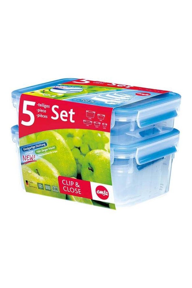 5-Piece Clip And Close Set Clear/Blue 17x23x16cm