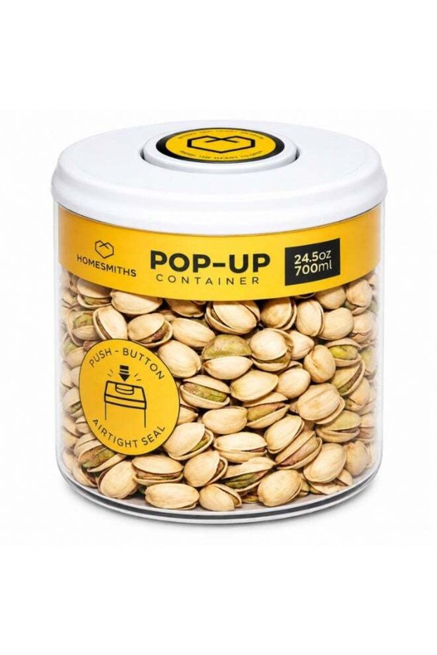 Homesmiths 700 ml Round Clear Pop-Up Airtight Food Storage Container – Dia 11 x H 11.9 cm, BPA-Free