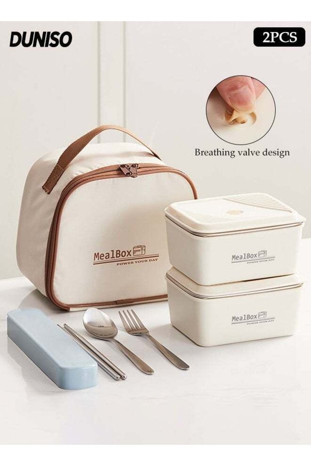 2Pcs Stainless Steel Insulated Lunch Box Leakproof Bento Box Set with Lunch Bag 2 Tiers Bento Boxes