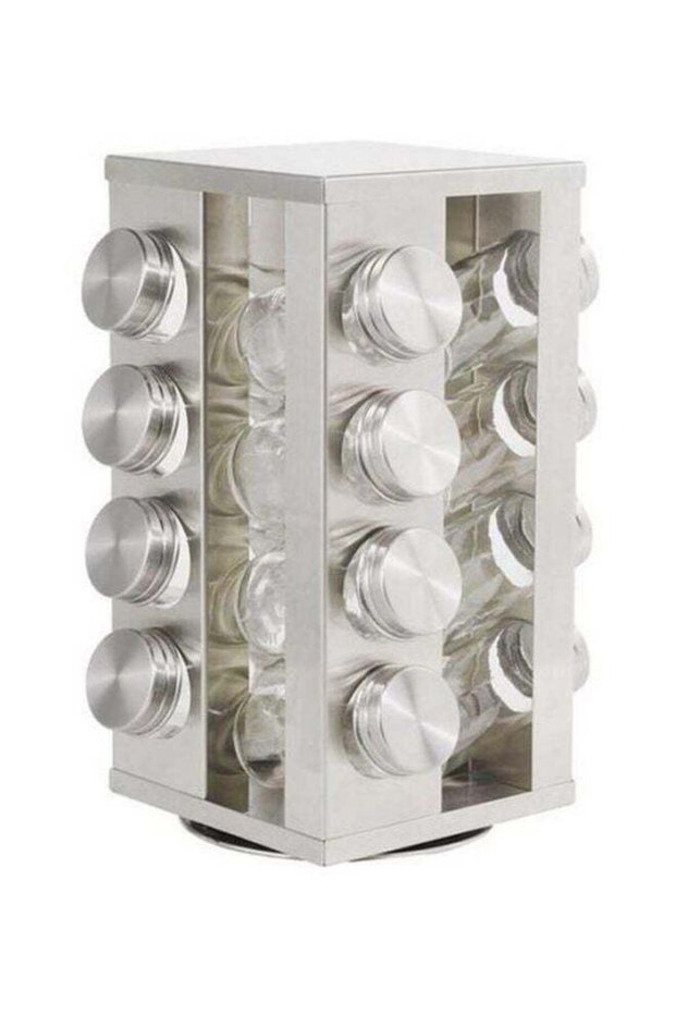 16-Piece Spice Jar Set With Stand Silver