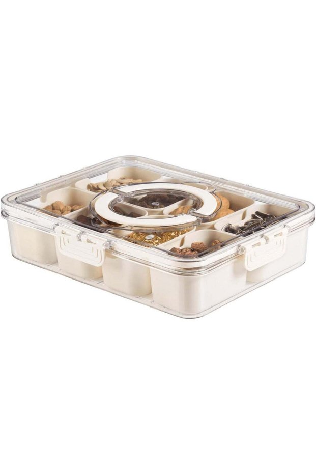 Divided Serving Tray with Lid and Handle, Charcuterie Container for Portable Snack Platters, Clear