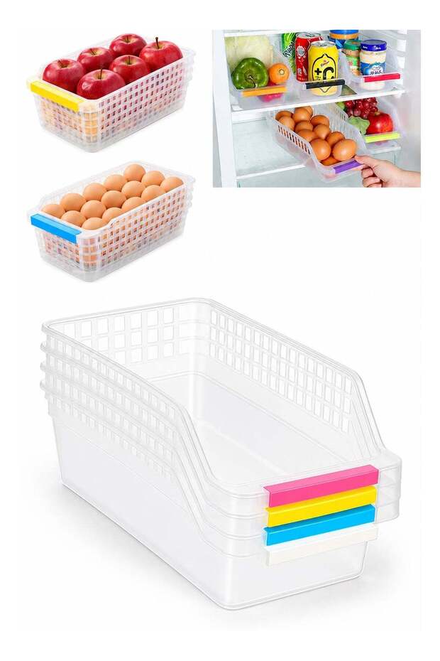 4PCS Refrigerator Organizer Storage Bins, Plastic Fridge Organizer Baskets for Kitchen, Freezer & C