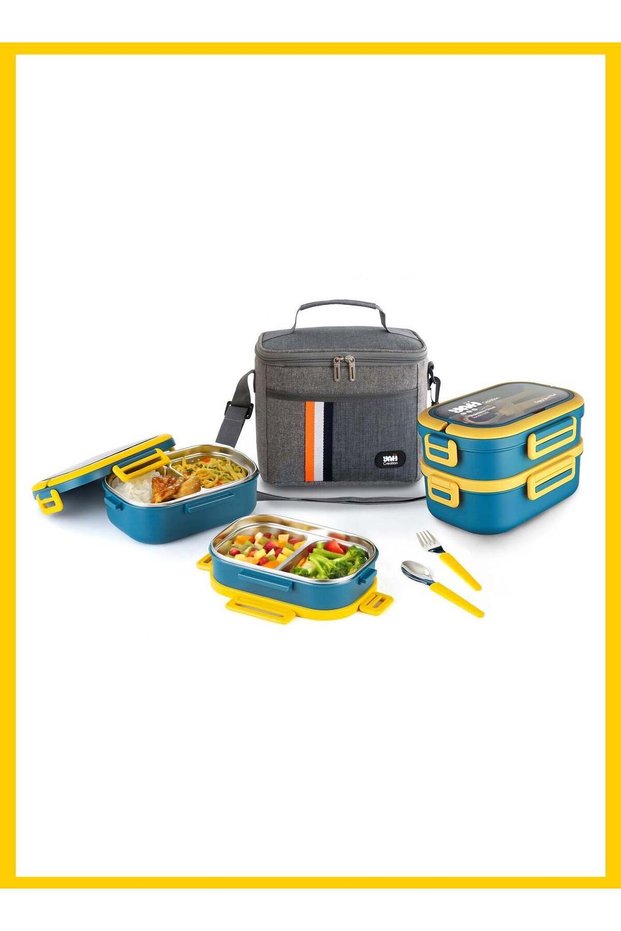 YAH Premium Stainless Steel Bento Lunch Box with Lunch Bag, 2-Layer Leakproof Food Container (1.65L