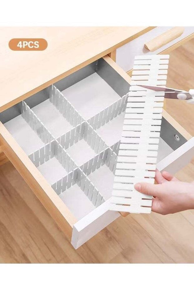 4 Pcs Drawer Divider Adjustable DIY Storage Organizer Drawer Separator For Tidying Clutter Cutlery