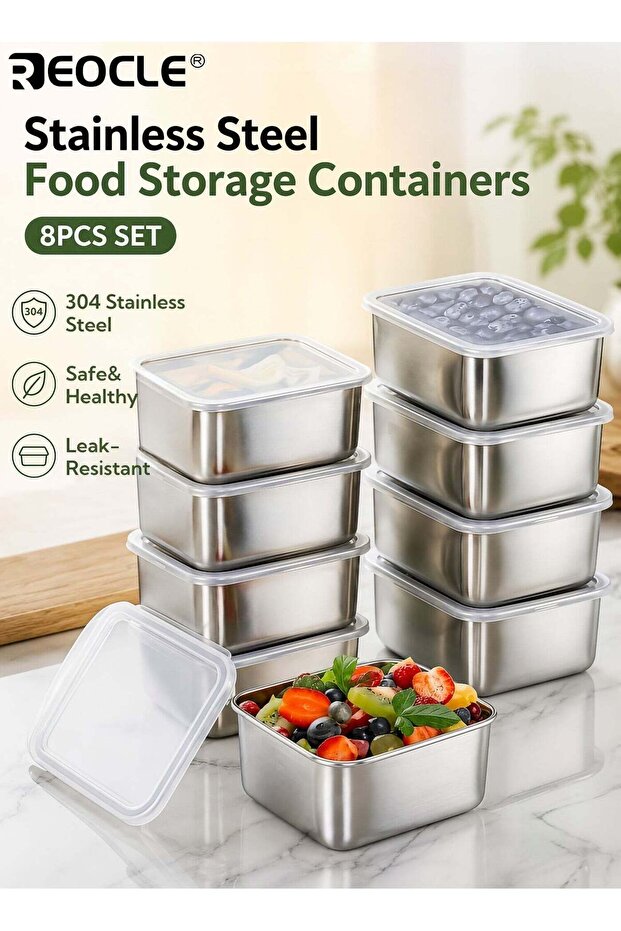 8PCS 720ML Stackable Food Container Set with Stainless Steel Material and BPA Free Design Kitchen S