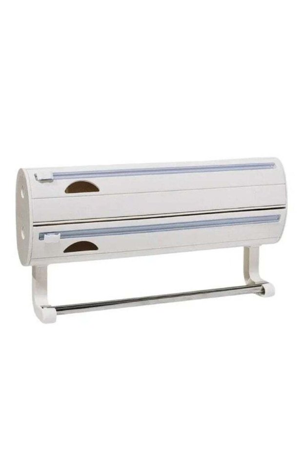 Multifunctional Plastic Film Cutter 3-in-1 Wall Mounted Dispenser with Hidden Blade Safety Design f