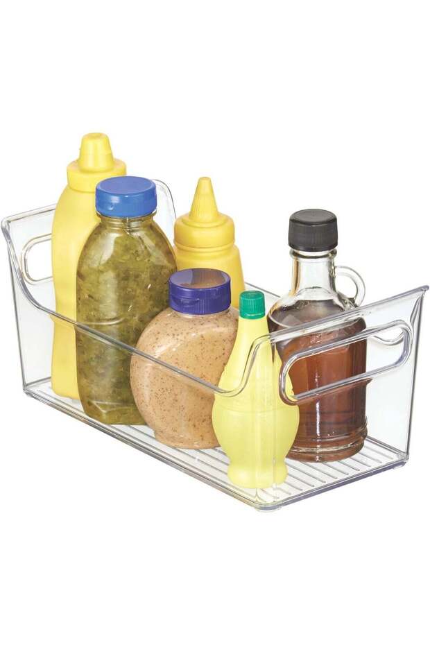 iDesign Fridge Binz Portable Condiment Caddy Clear, Plastic Refrigerator Organizer Bin with Handles