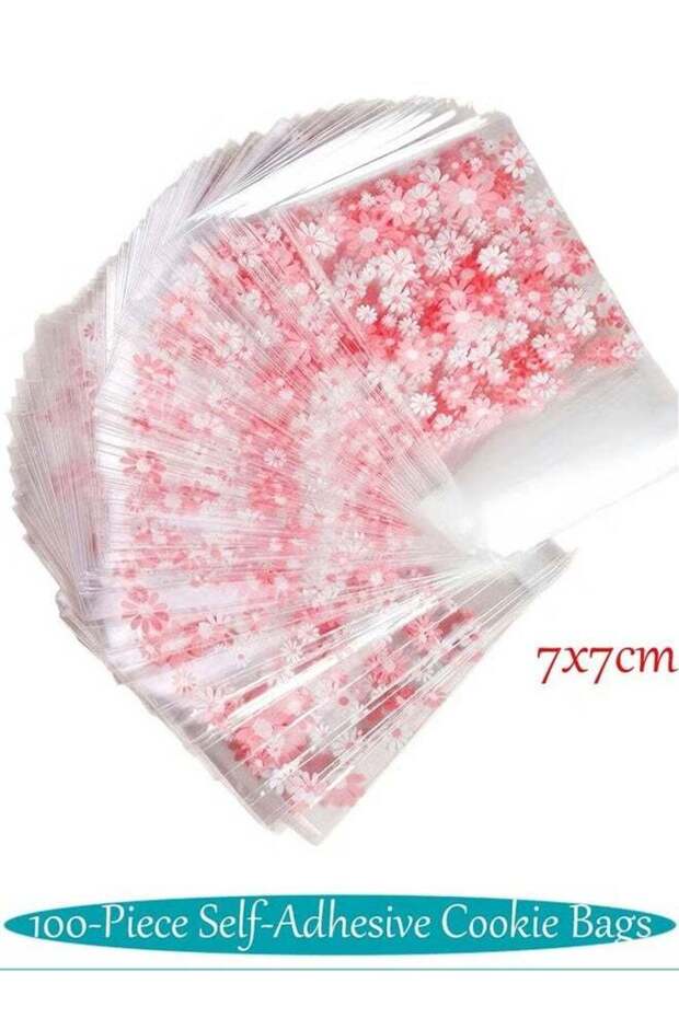 Plastic Bag Self-Adhesive, Candy Bags and Cookies Bags, 100-Piece Small Plastic Bag, Pink Floral Ce