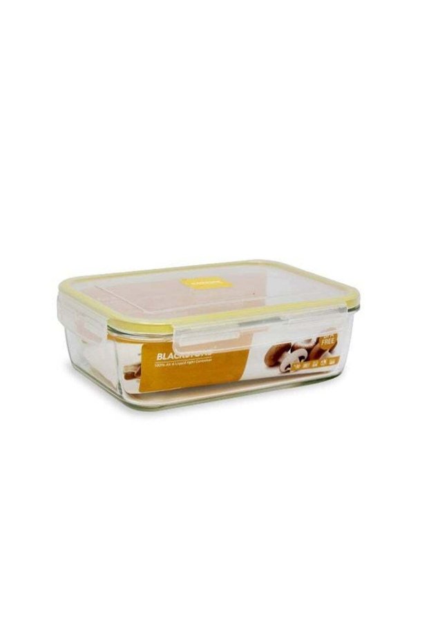 385ml Rectangular Glass Food Container with Leakproof Airtight Lid Clear and Yellow Kitchen Storage
