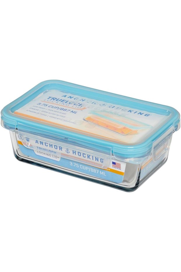 Anchor Hocking TrueLock 887ml / 3.75 Cup Rectangular Glass Food Storage Container with Locking Lid,