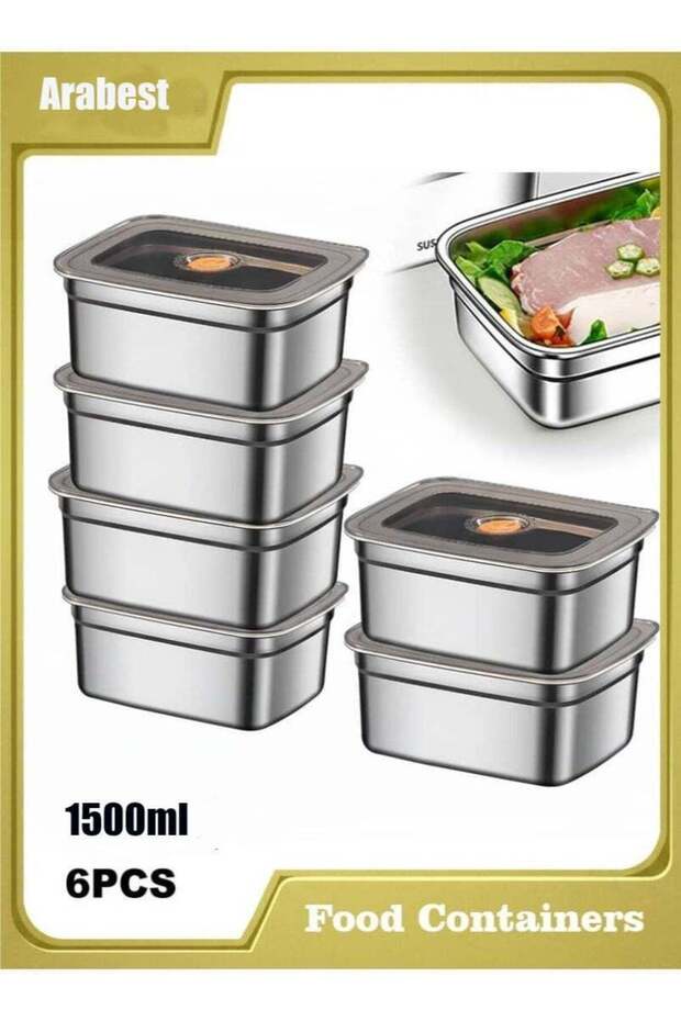6 Pcs 1500ml Stainless Steel Food Storage Containers with Airtight Lids, Leak-Proof Food Containers