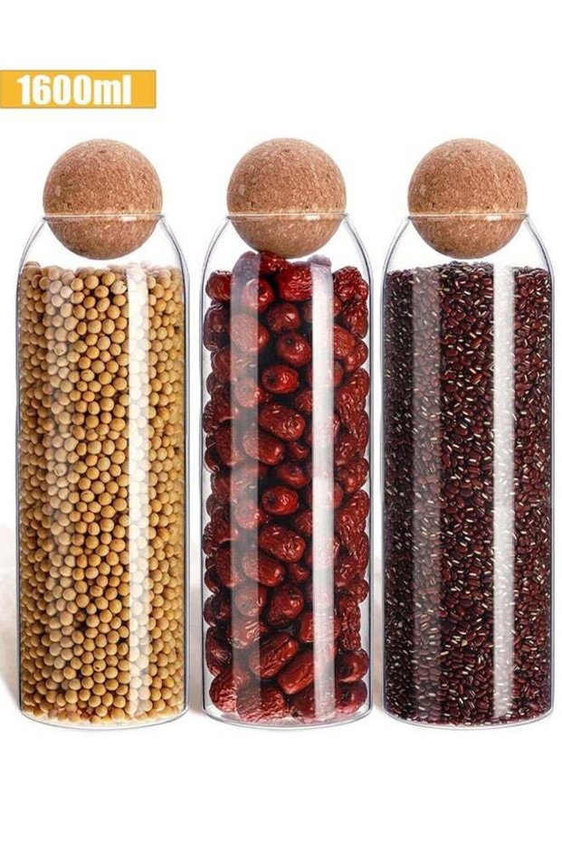 3 Pcs Glass Jar with Ball Cork Lid Decorative Round Bottle Sealed Canister Jar Storage Container Or