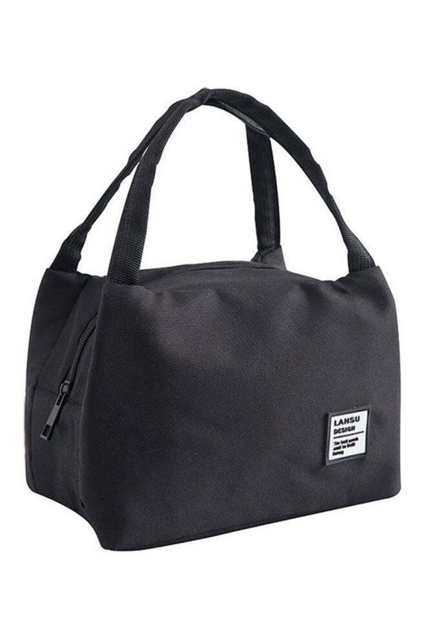 Simple Monochromatic Reusable Thermal Lunch Bag with Handles Black 20 x 4 x 16cm