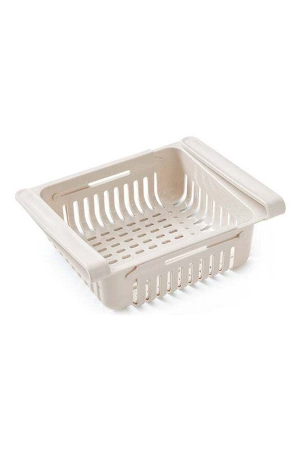 Retractable Fridge Organizer Basket Beige