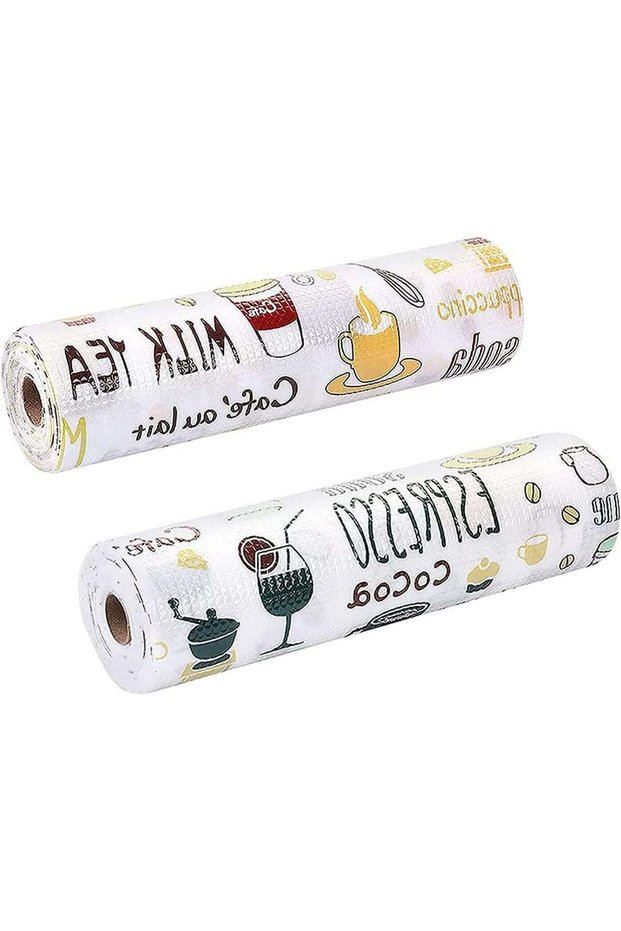2 Rolls Non-Slip Kitchen Shelf Liners, 30x300cm Waterproof PE + Cotton Drawer Mats, Cuttable Cabine