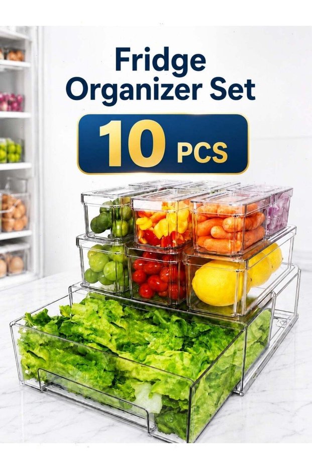 10 Pcs Clear Organizer Bins, Stackable With Lids, Plastic Food Storage Containers For Fridge, Pantr