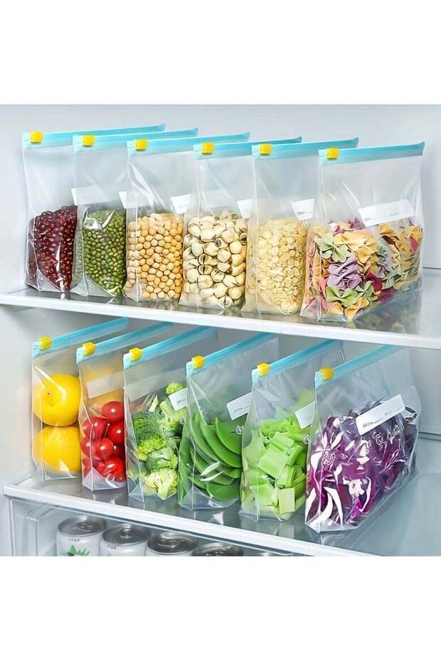 45-Piece Reusable Zippered Food Storage Bags with Freshness Seal, Space-Saving Label Ready Pouches,