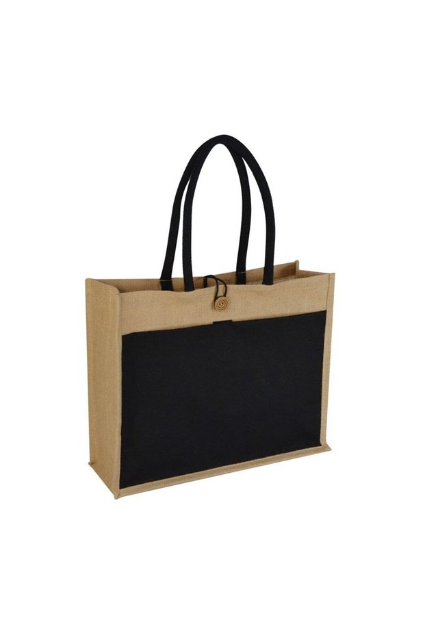 Reusable shopping bag with Wooden button and Canvas pocket