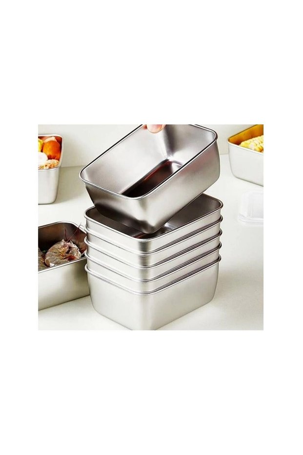 6 Pcs 600ml Stainless Steel Refrigerator Food Storage Box with Plastic Lid Prepare Food Freshness P