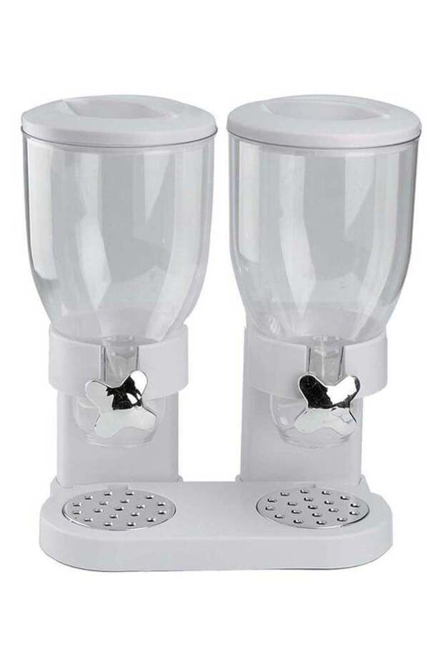 Double Container Cereal Beverage Dispenser White/Clear 19x32x41cm