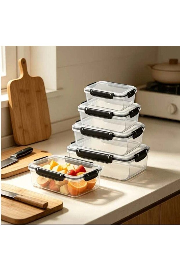 4-Piece Transparent Food Storage Container Set with Snap-Lock Lids, Stackable Airtight Plastic Meal