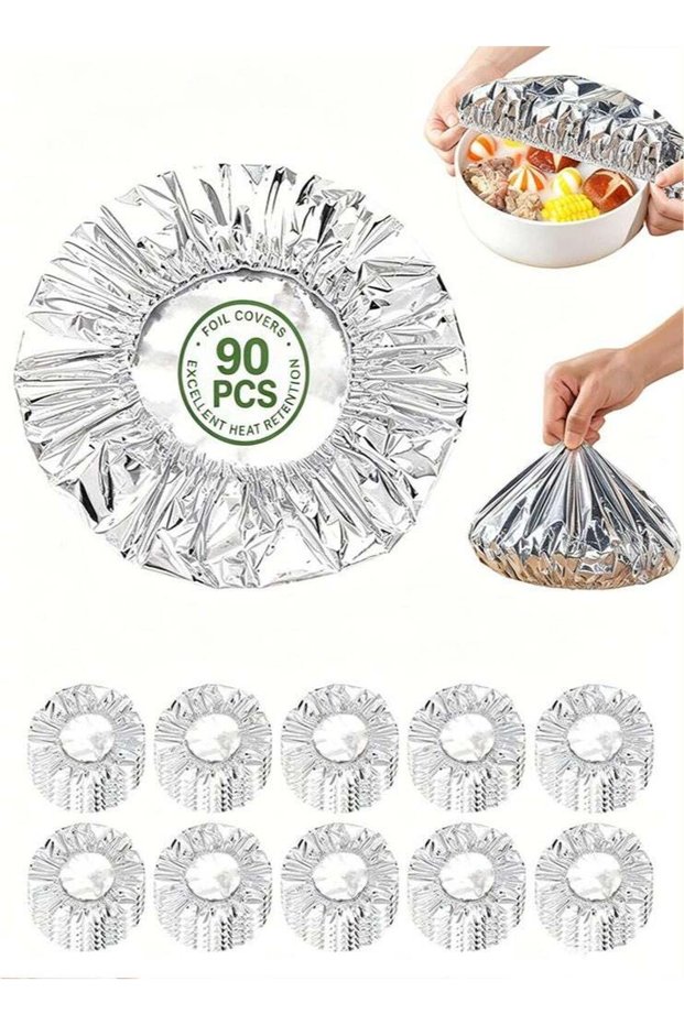 90Pcs Reusable Aluminum Foil Food Covers, Aluminum Foil Insulation Cover, Heat-Insulating Aluminum