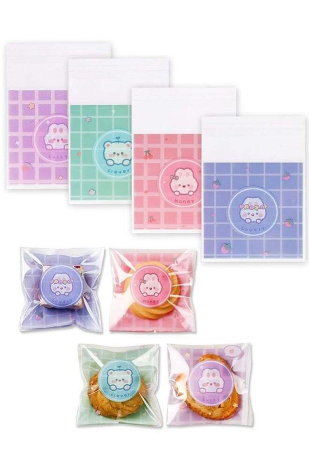 200 Pcs Cute Cookie Bags, Resealable Cellophane Bags, Holiday Treat Bags for Party Favors, Cookies,