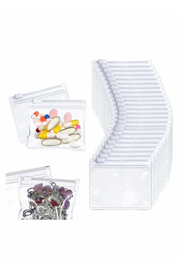 Small Storage Bags with Zippered, 24 Pcs Reusable Pill Baggies, Clear Plastic Pill Bags