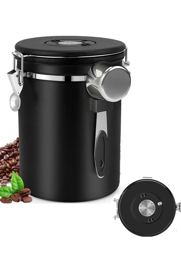 Coffee Canister, Airtight Stainless Steel Kitchen Food Storage Container with Date Tracker and Scoo