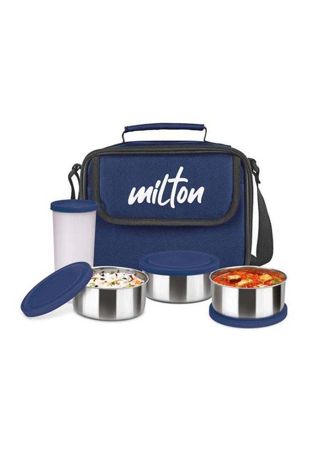 Milton Stainless Steel Lunch Box Tiffin – 3 Stainless Steel Containers (280ml Each) and 1 Plastic T