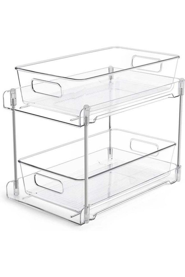 2 Tier Bathroom Storage Organizer, Clear Under Sink Organizers Vanity Counter Storage Container, Pa