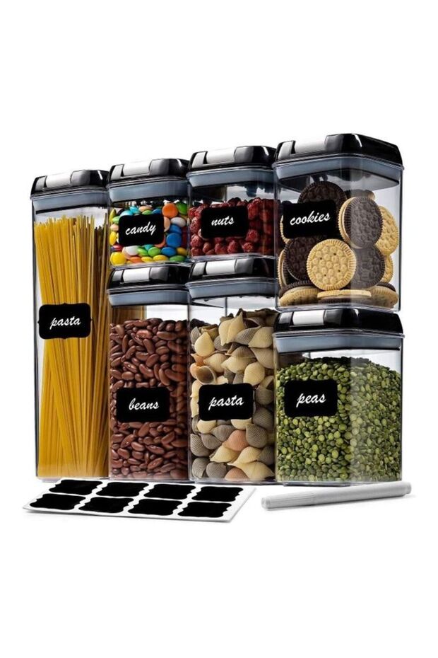 7-Piece Sealed Food Container Set Clear/Black 1.9Liters