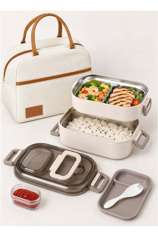 Bento Box Set, Stainless Steel Lunch Box, 700ml+400ml Stackable Leakproof Container with Insulated