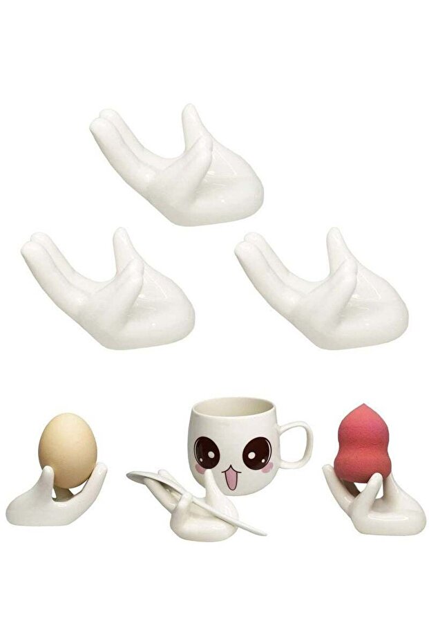 Set of 3 Creative Ceramic Hand Shaped Egg Cup Egg Stand Holder for Boiled Eggs(White)