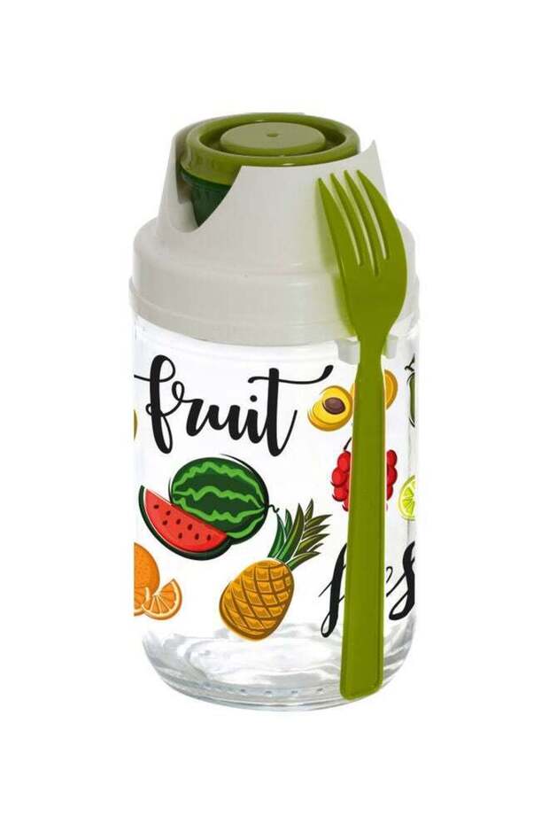 Fruit-Salad Printed Jar With Fork Green/White/Red 8cm