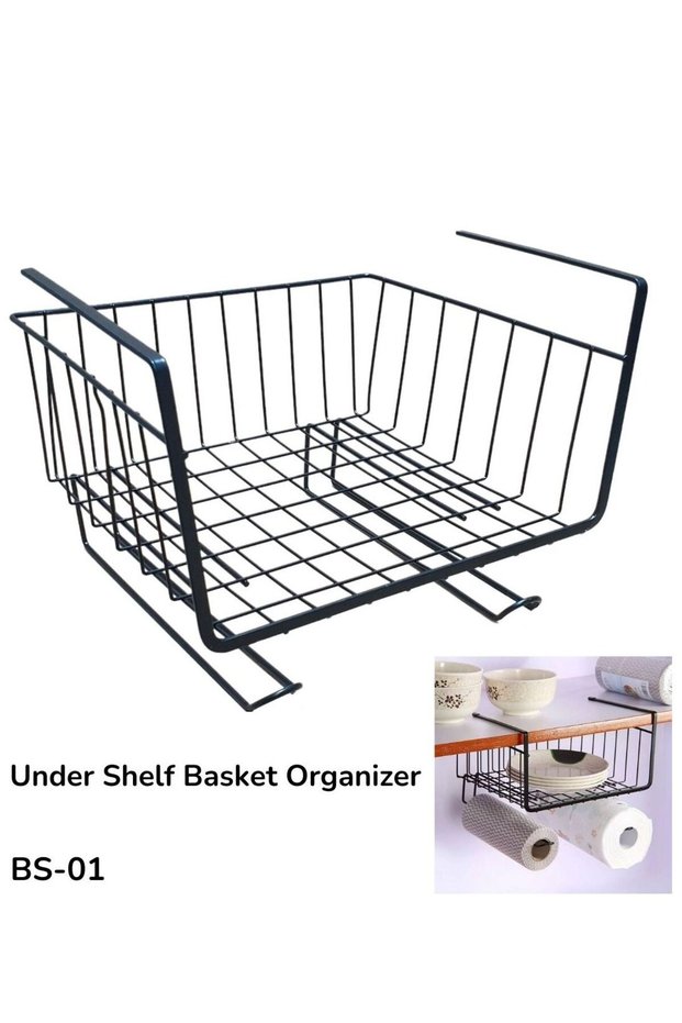 ARTC Under Shelf And Cabinet Kitchen, Office Basket Organizer Black 26.5cm x 24.5cm x 10cm