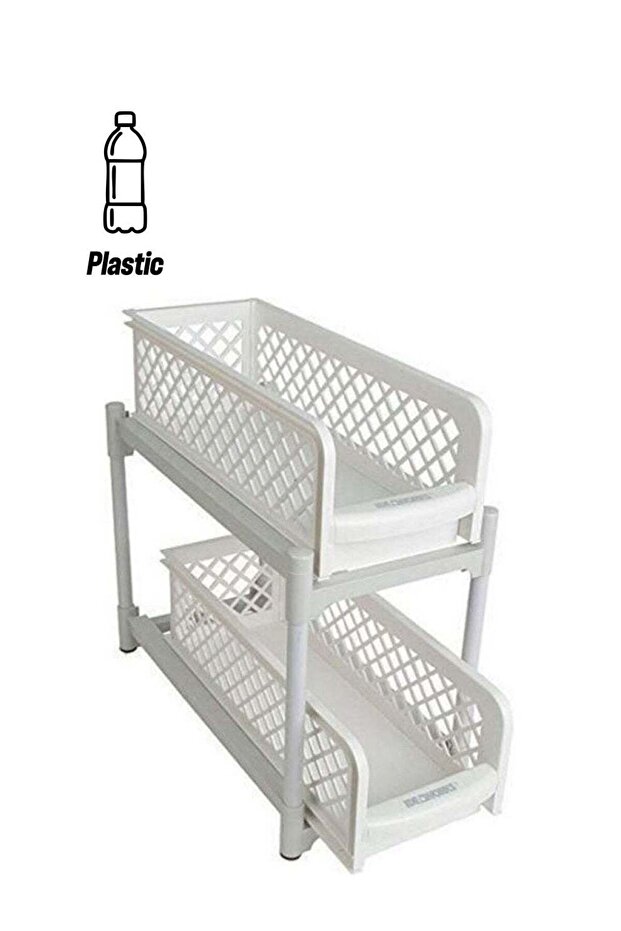 2 Tier Portable Basket Drawers Bathroom Kitchen Space Saving Storage Containers Multicolour