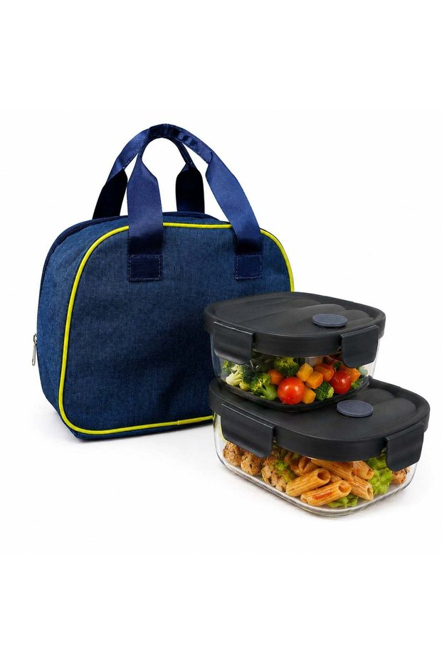Glass Lunch Box Set with Insulated Lunch Bag, 2 Airtight Food Storage Containers (900ml + 650ml), L