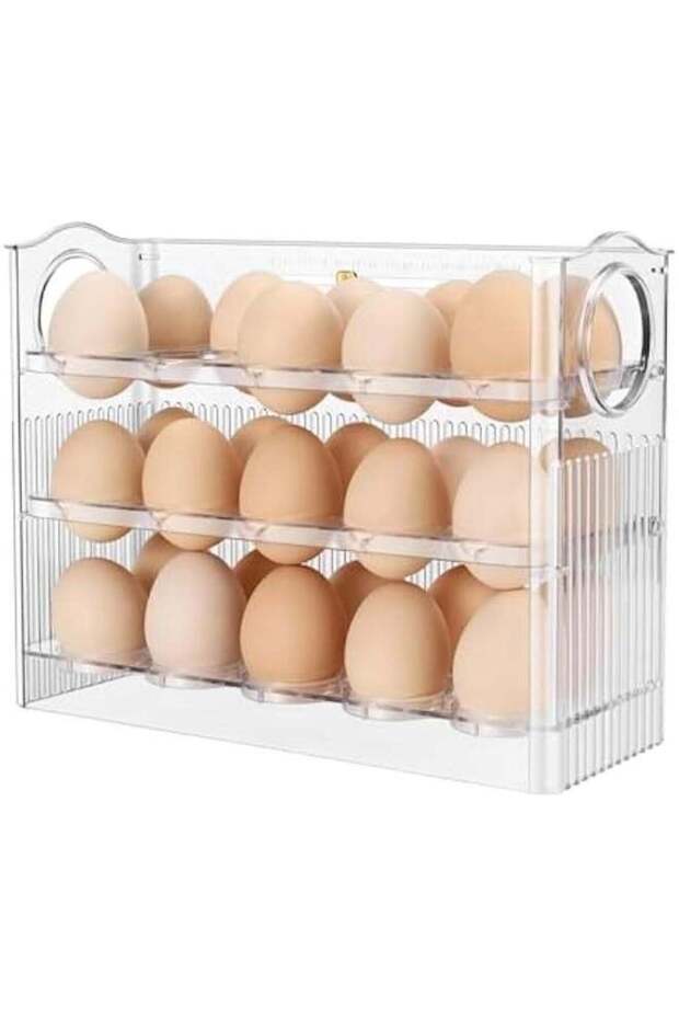 Flippable Egg Fridge Organizer - Slim Egg Holder for Refrigerator Door 30-Egg Capacity Clear Egg Sa