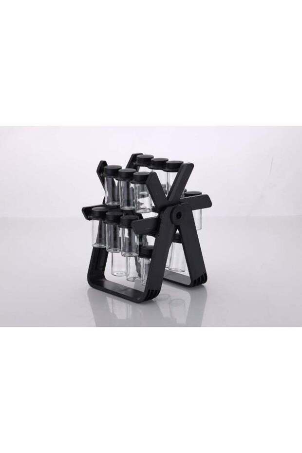 Ferris Wheel 18 Jar Glass Spice Rack Black